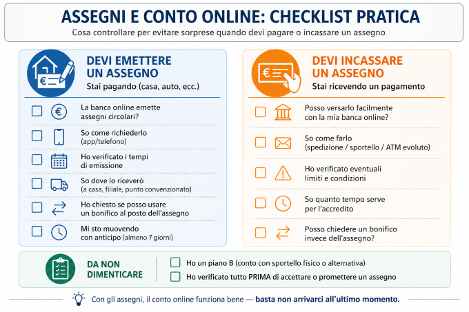 Check-list conti correnti online e assegni